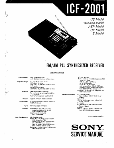 Sony ICF-2001 FM/Am pll SYNTHESIZED RECEIVER SONY ICF-2001